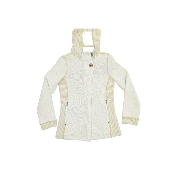 Prana Women's White Striped Full Zip Hooded Jacket Regular Size M Fleece Lined - Picture 1 of 8